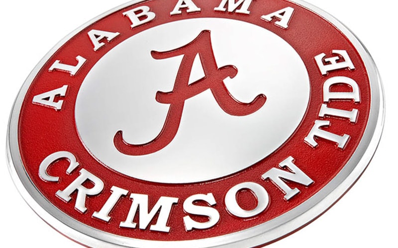 brushed cast aluminum plaque with red background for university of alabama
