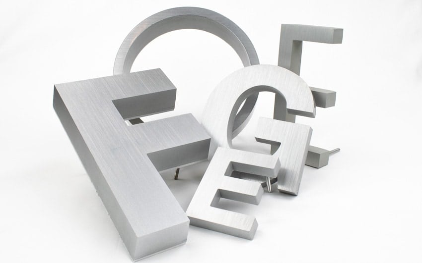 cast aluminum letter examples in brushed finish