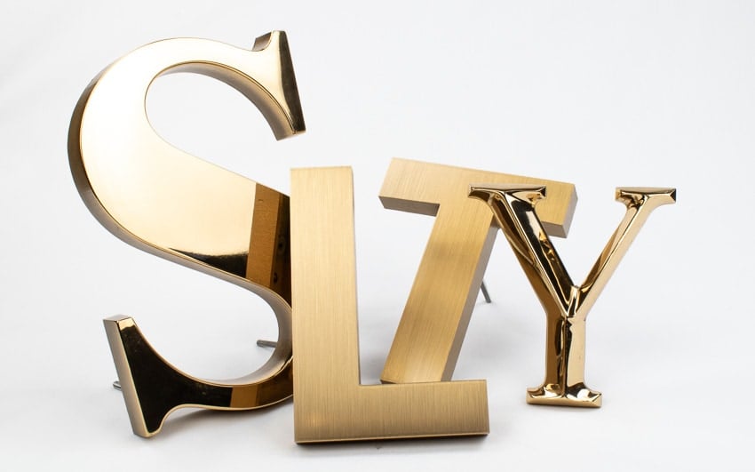 cast bronze letter examples in brushed and polished mirror finish