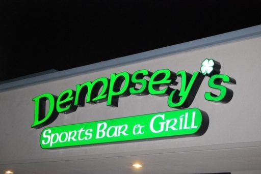 front lit channel letters and logo with capsule for outside restaurant and bar sign