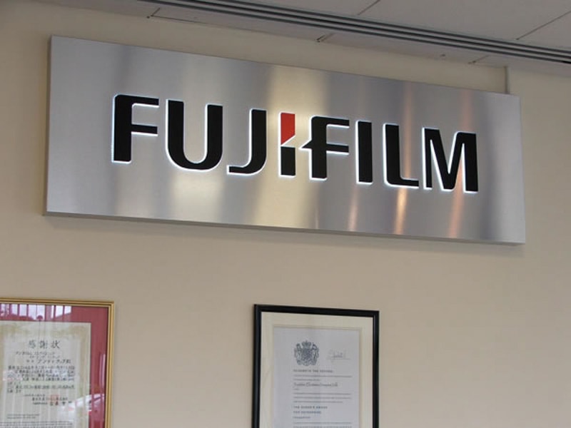 push through lighted stainless metal fujifilm lobby