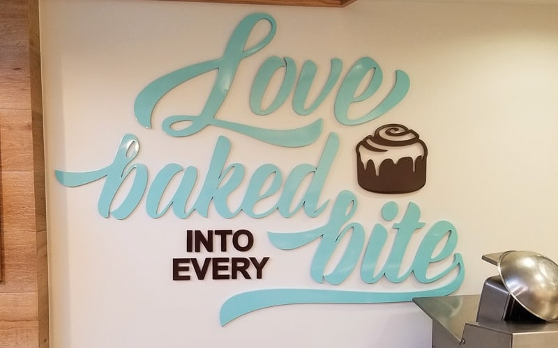 painted acrylic blue brown logo for bakery interior wall