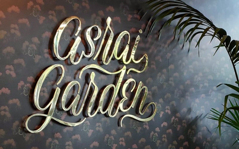 polished brass gold letters for interior lobby event space